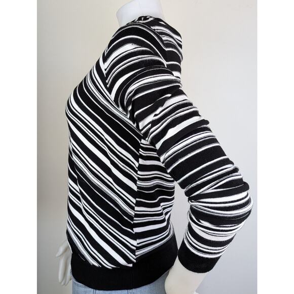 NEW Worthington Sweater Medium Black White Bold Stripe Jersey Knit Long Sleeve - Picture 5 of 9